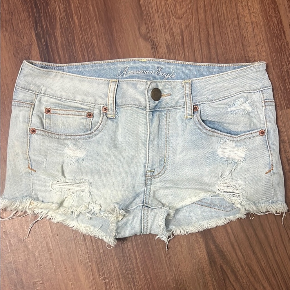 American Eagle Light Wash Distressed Denim Shorts